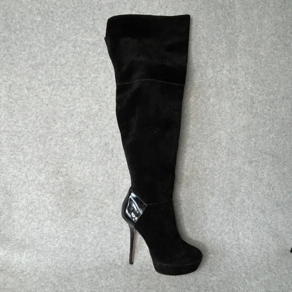 Steve Madden Black Suede Over The Knee Platform Stiletto‎ Boots Sz 8 Whimsigoth